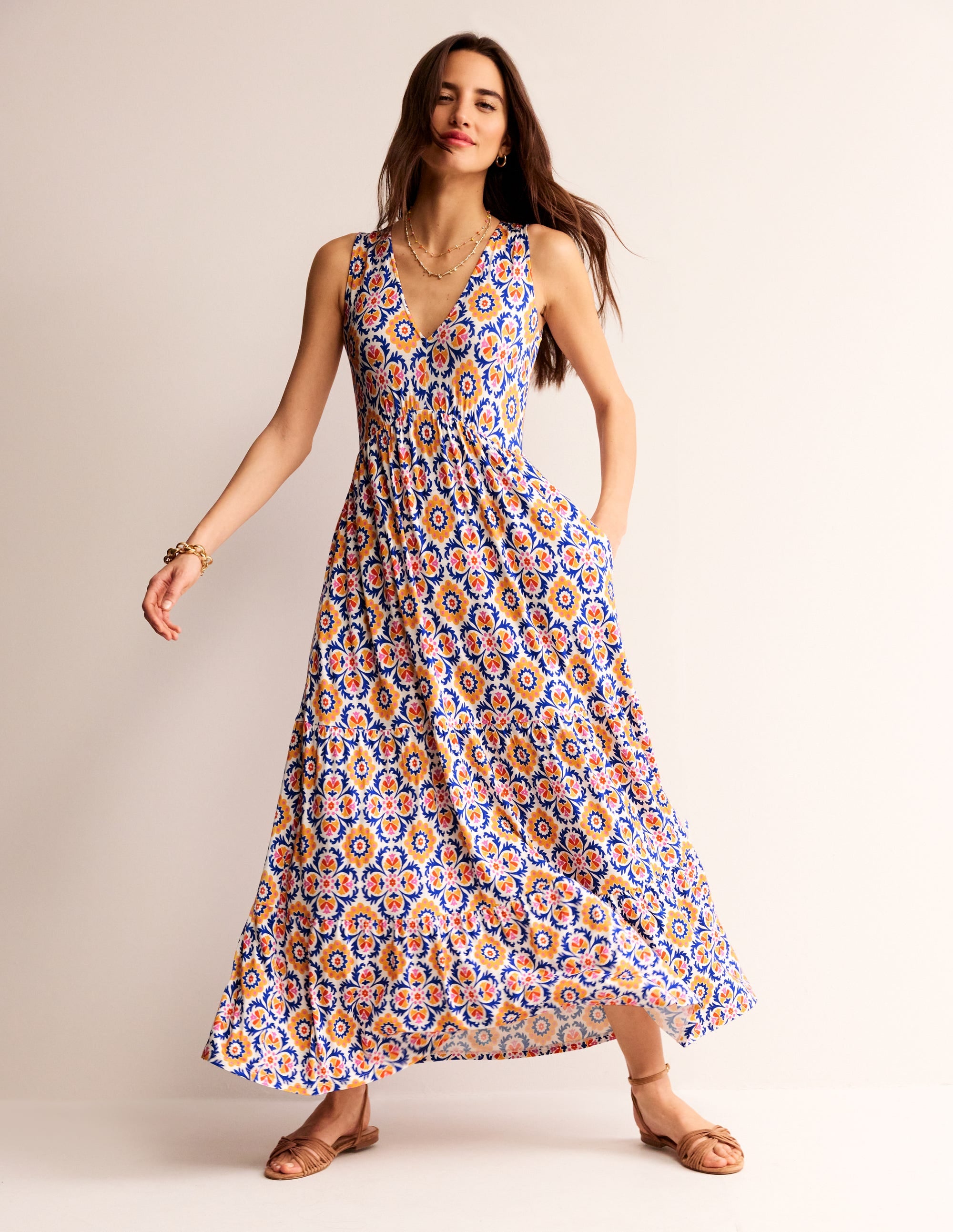 Sylvia Jersey Maxi Tier Dress-Artisan’s Gold, Mosaic Bloom - Image 2