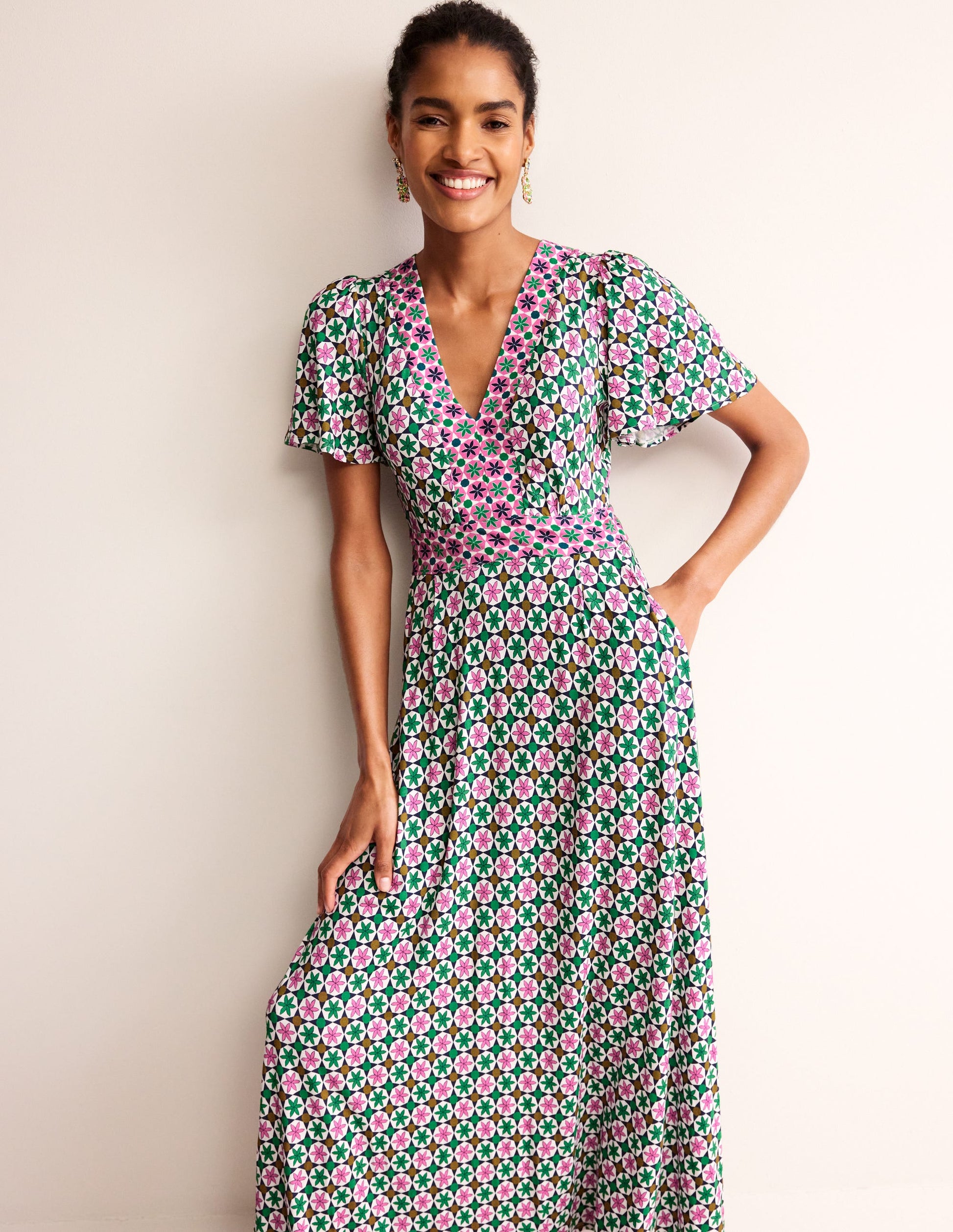 Ellie Flutter Maxi Tea Dress-Multi, Botanic Tile-4
