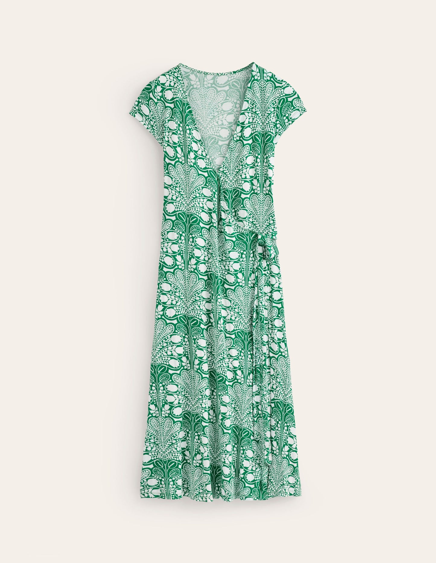 Joanna Cap Sleeve Wrap Dress-Green, Gardenia Swirl