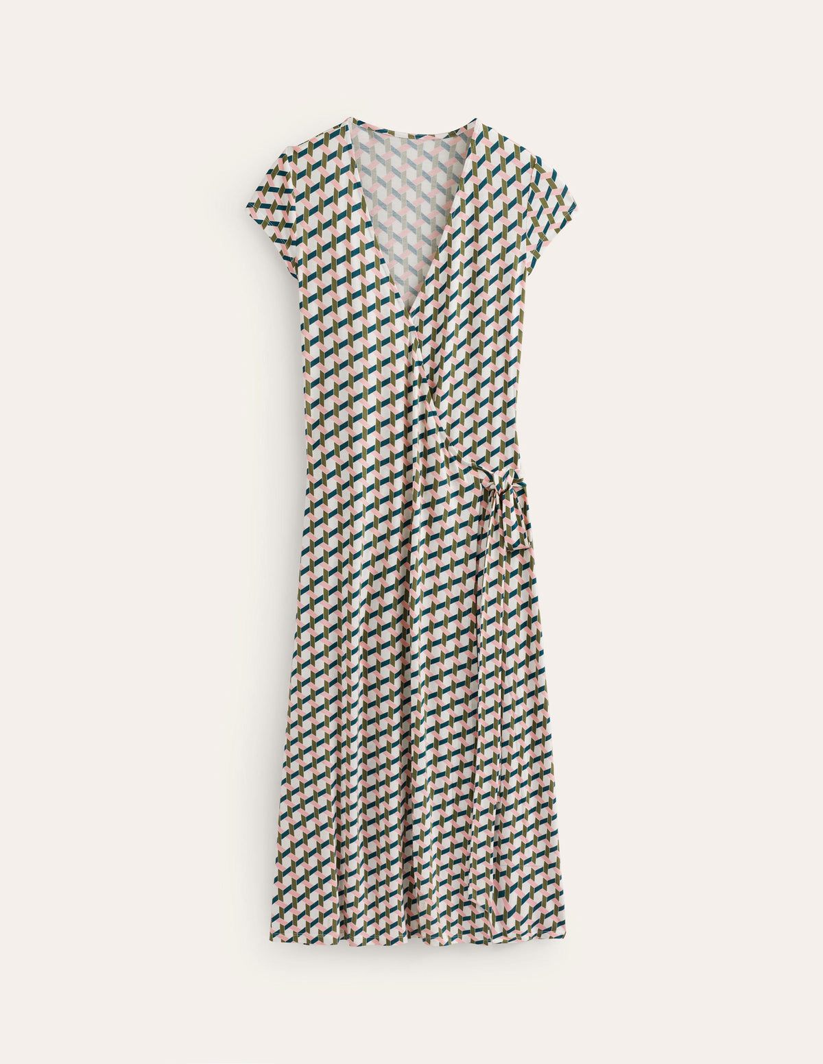 Joanna Cap Sleeve Wrap Dress-Mayfly, Honeycomb Geo-5
