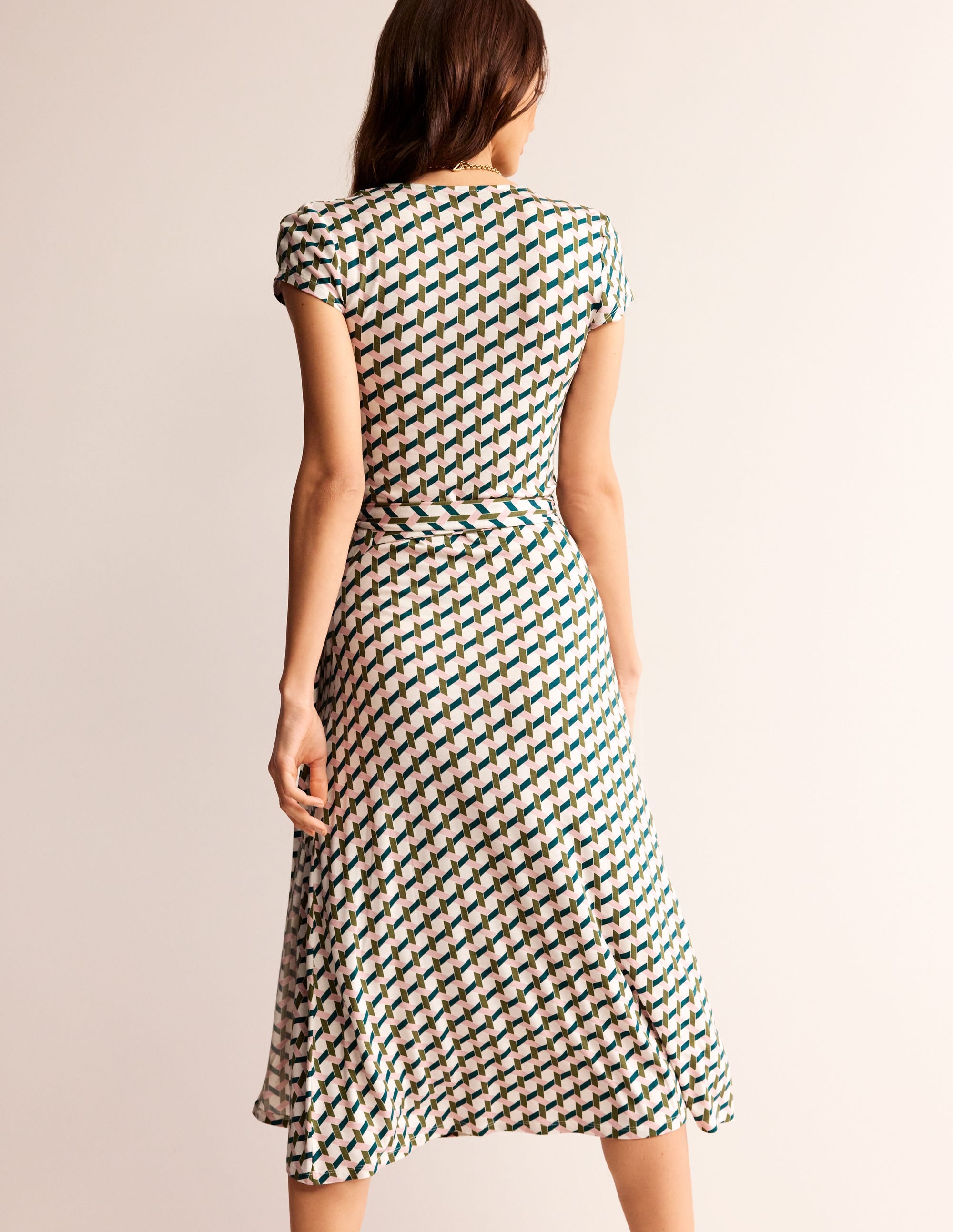Joanna Cap Sleeve Wrap Dress-Mayfly, Honeycomb Geo - Image 4