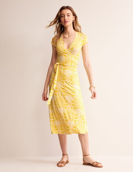 Joanna Cap Sleeve Wrap Dress-Passion Fruit, Gardenia Swirl