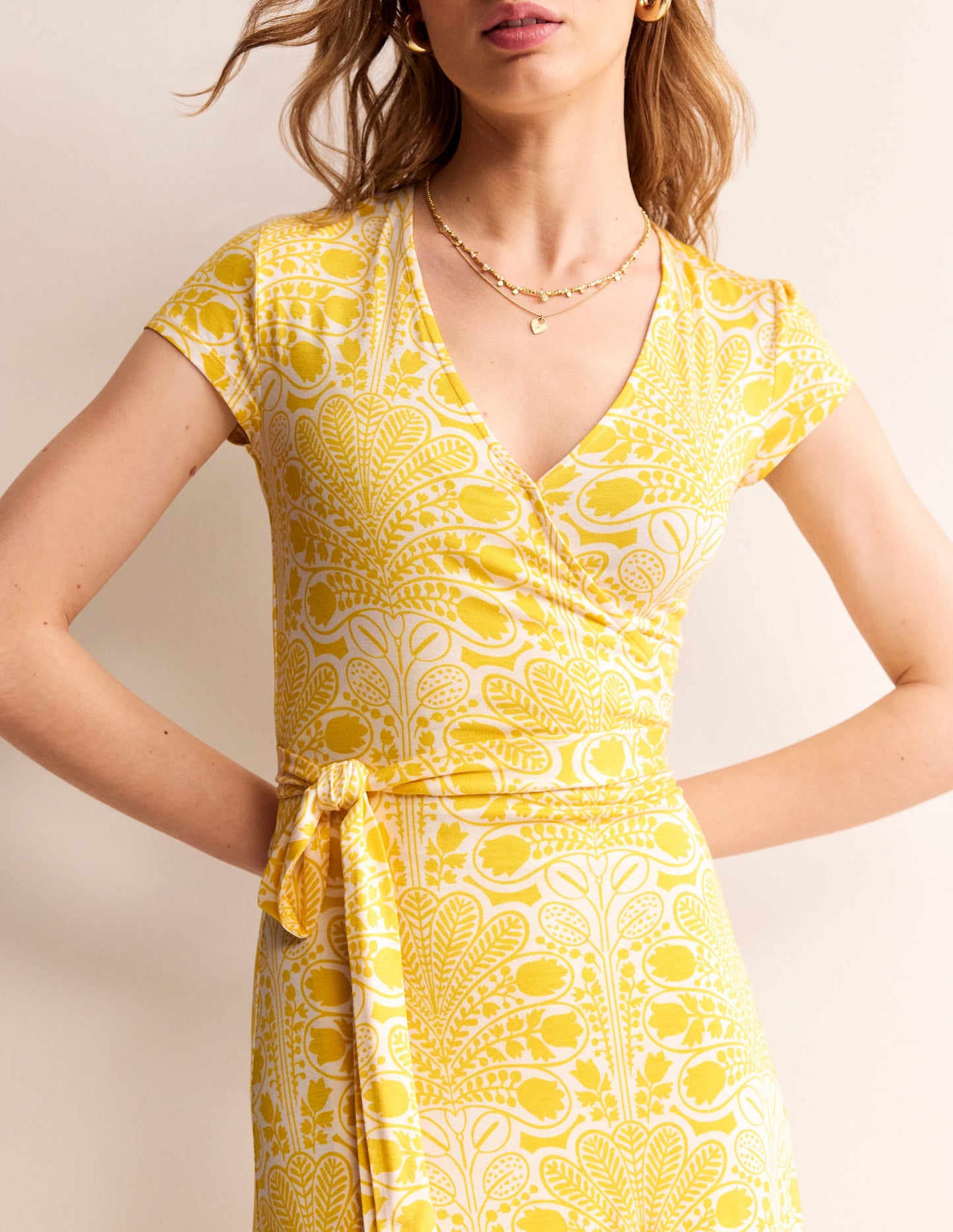 Joanna Cap Sleeve Wrap Dress-Passion Fruit, Gardenia Swirl