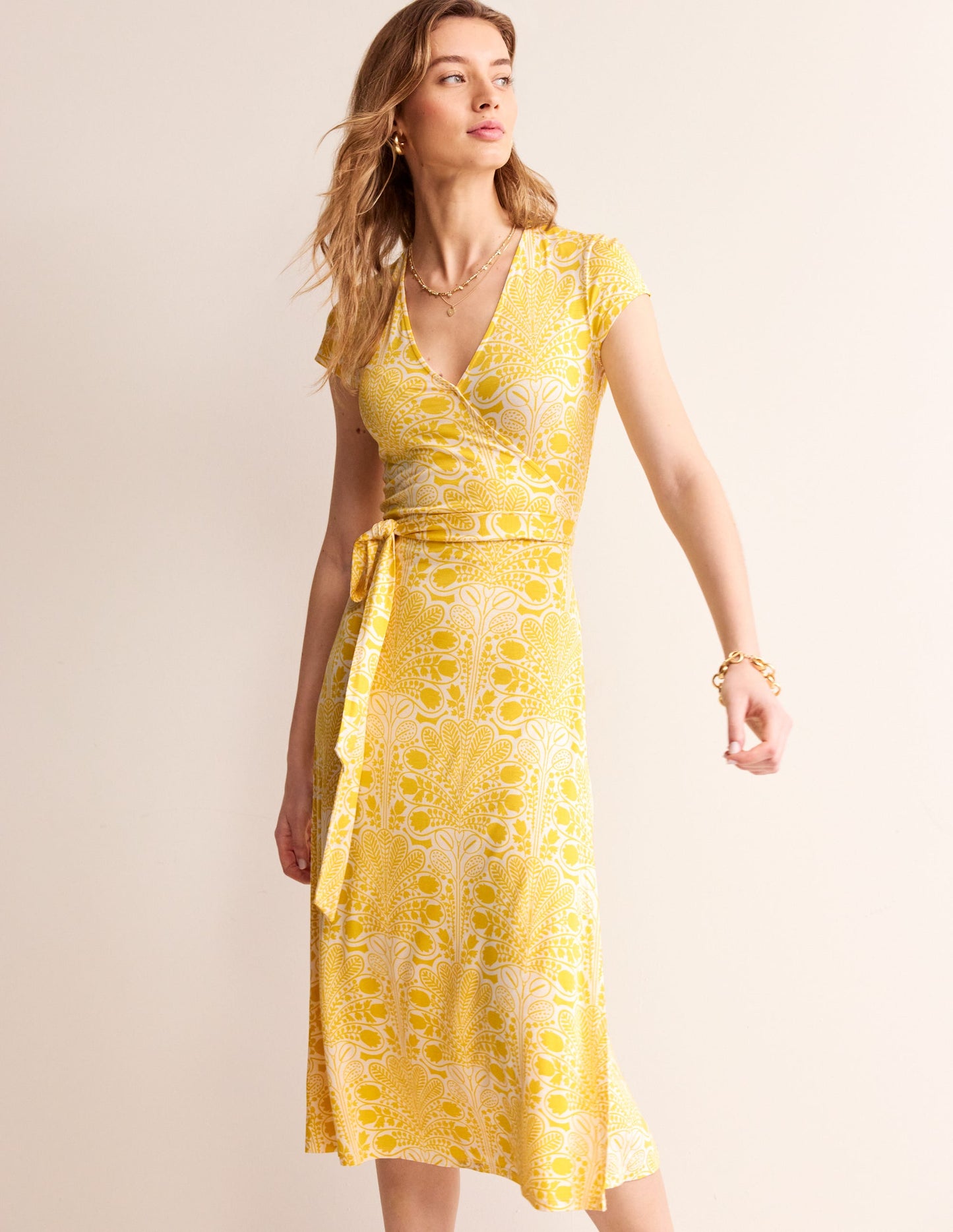 Joanna Cap Sleeve Wrap Dress-Passion Fruit, Gardenia Swirl