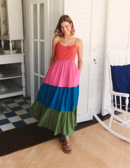 Trapeze Cotton Maxi Dress-Colourblock