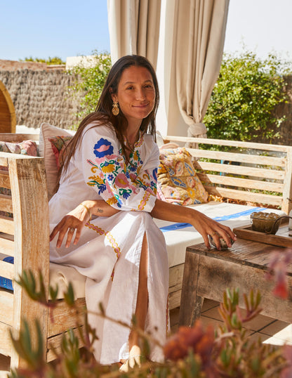 Una Linen Embroidered Dress-Ivory Embroidery