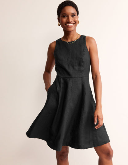 Carla Linen Short Dress-Black-1