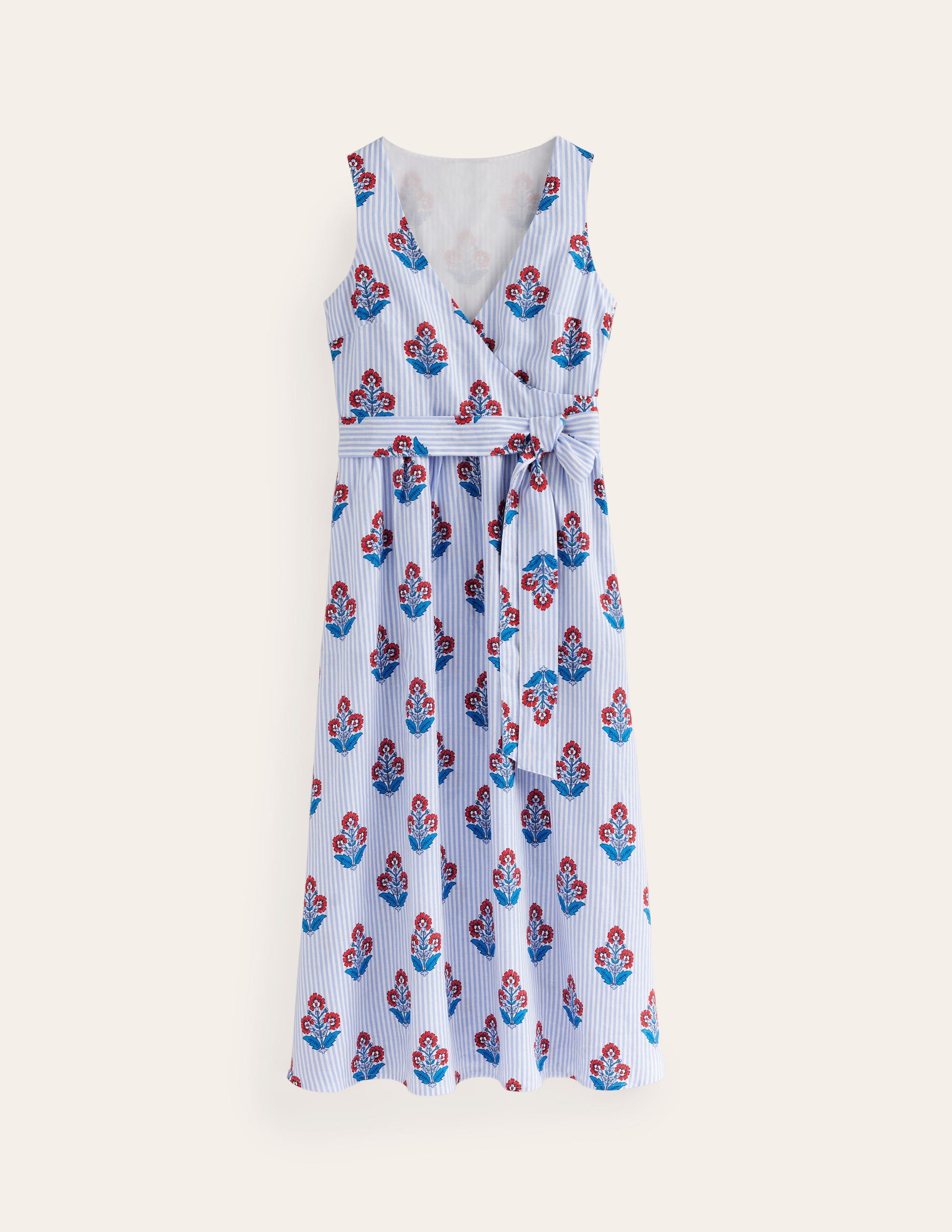 Linen Wrap Midi Dress-Mandarin Orange, Floret Stem-5