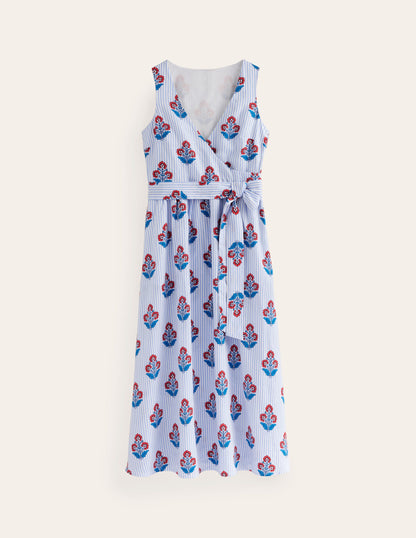 Linen Wrap Midi Dress-Mandarin Orange, Floret Stem-5