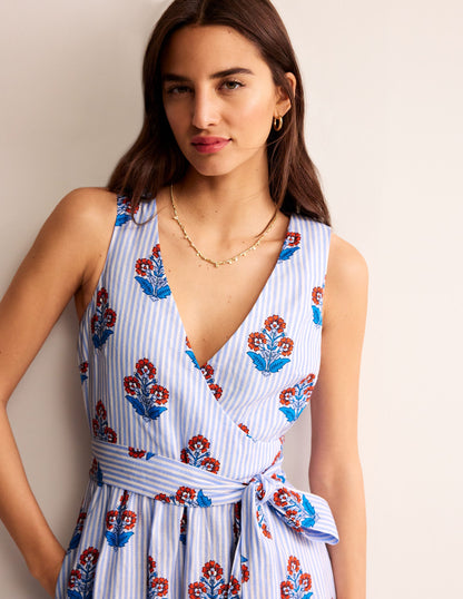 Linen Wrap Midi Dress-Mandarin Orange, Floret Stem-3