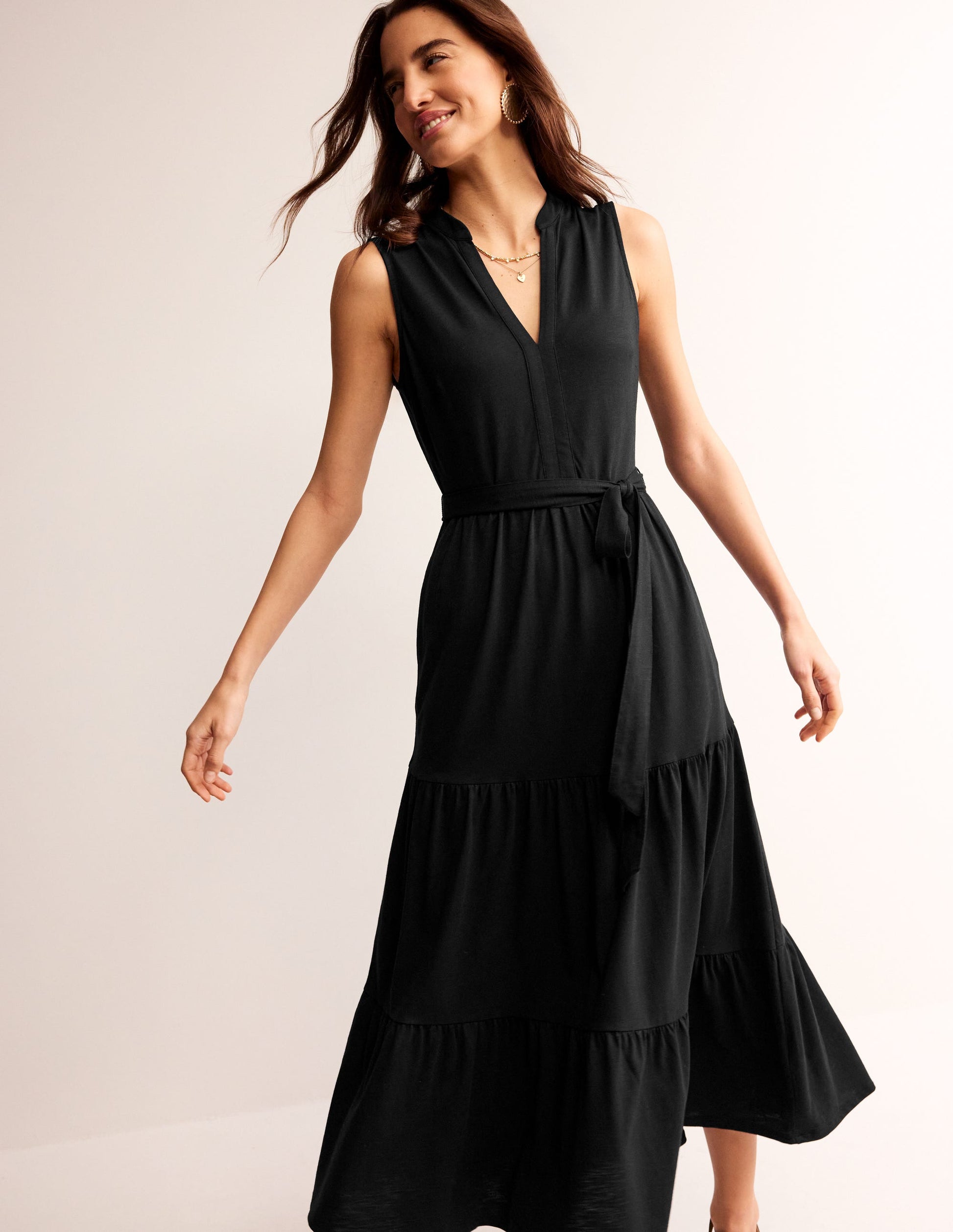 Naomi Notch Collar Maxi Dress-Black-1