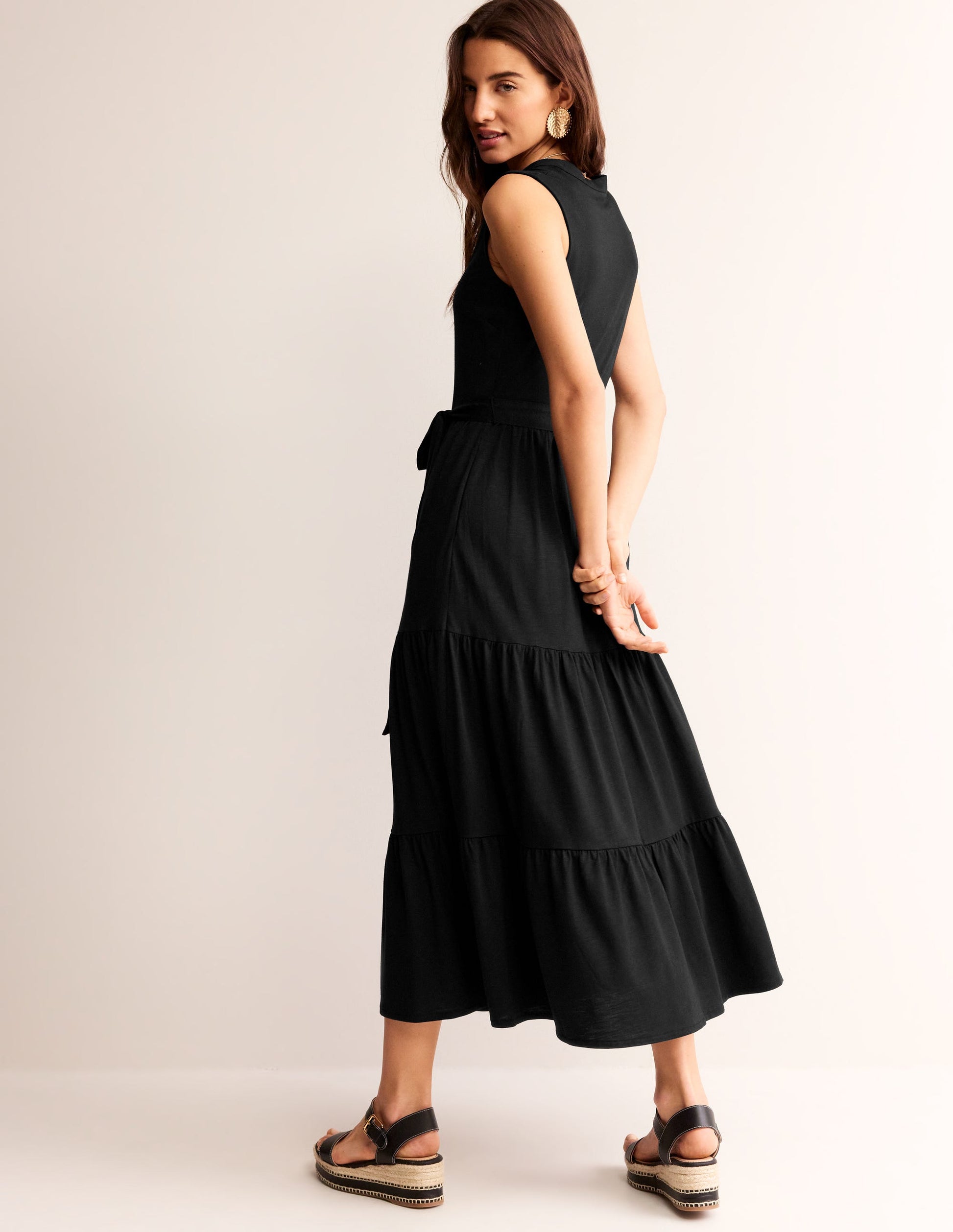 Naomi Notch Collar Maxi Dress-Black-3