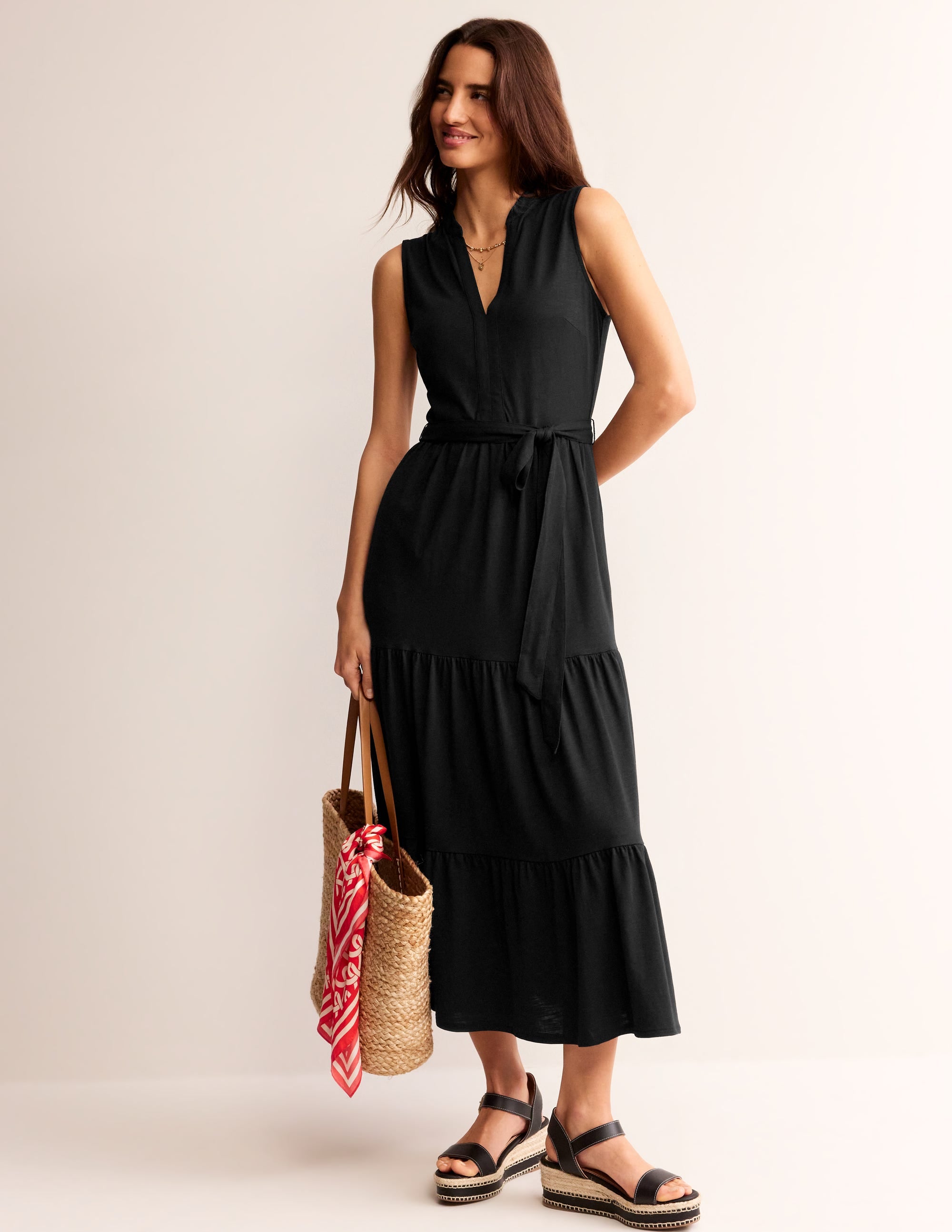 Naomi Notch Collar Maxi Dress-Black - Image 4