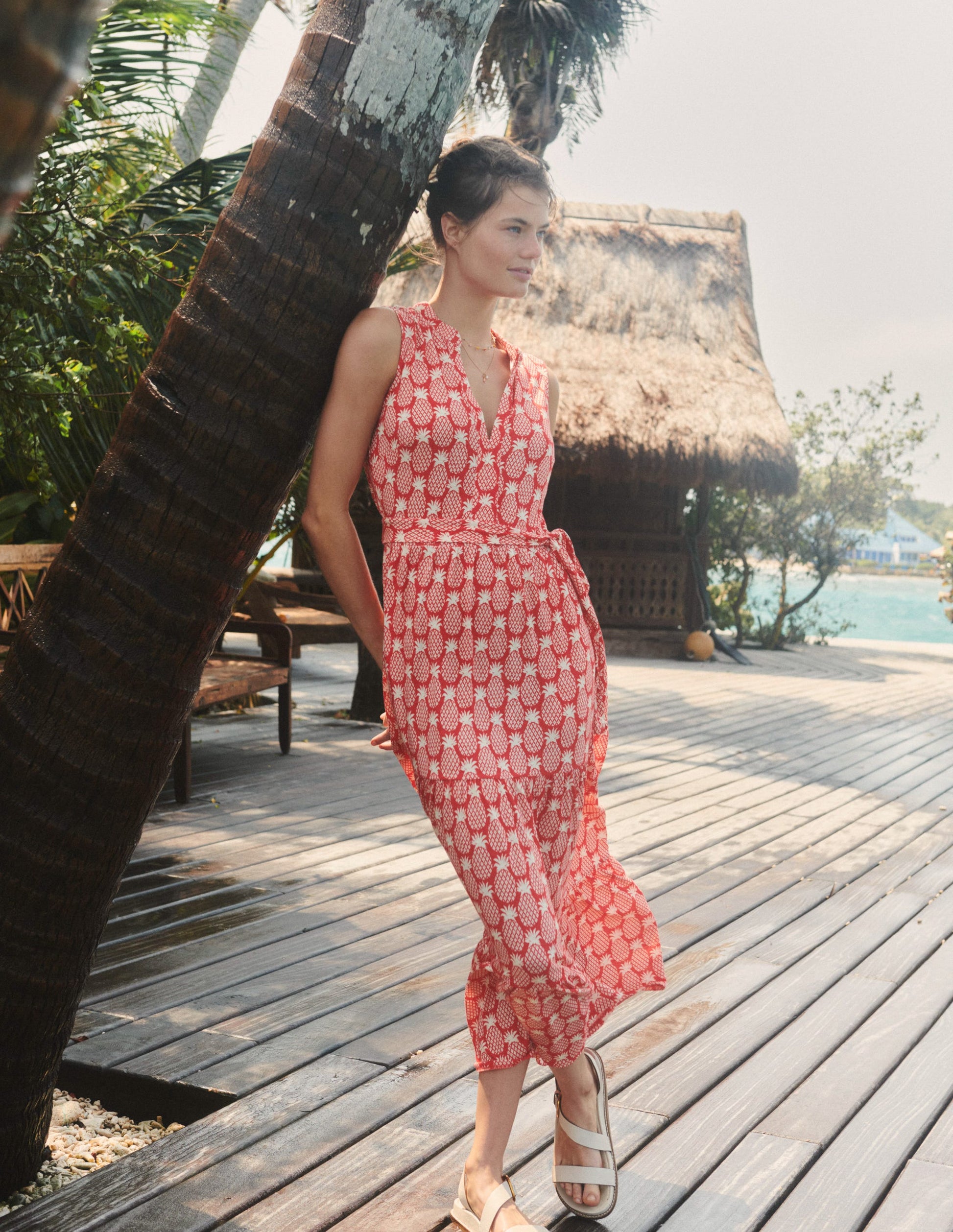 Naomi Notch Collar Maxi Dress-Hibiscus, Pineapple Geo-5