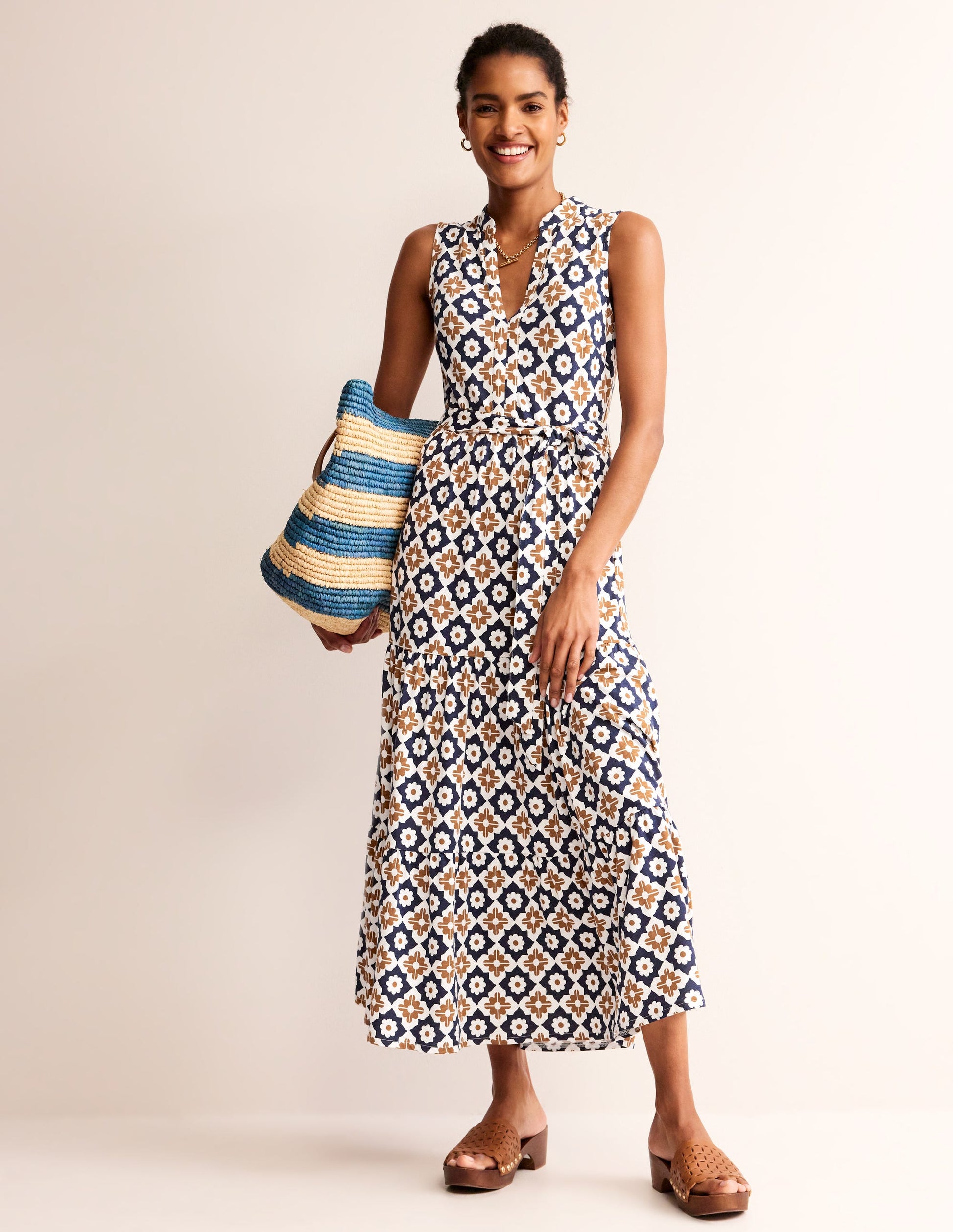 Naomi Notch Collar Maxi Dress-Rubber, Geo Stamp-1