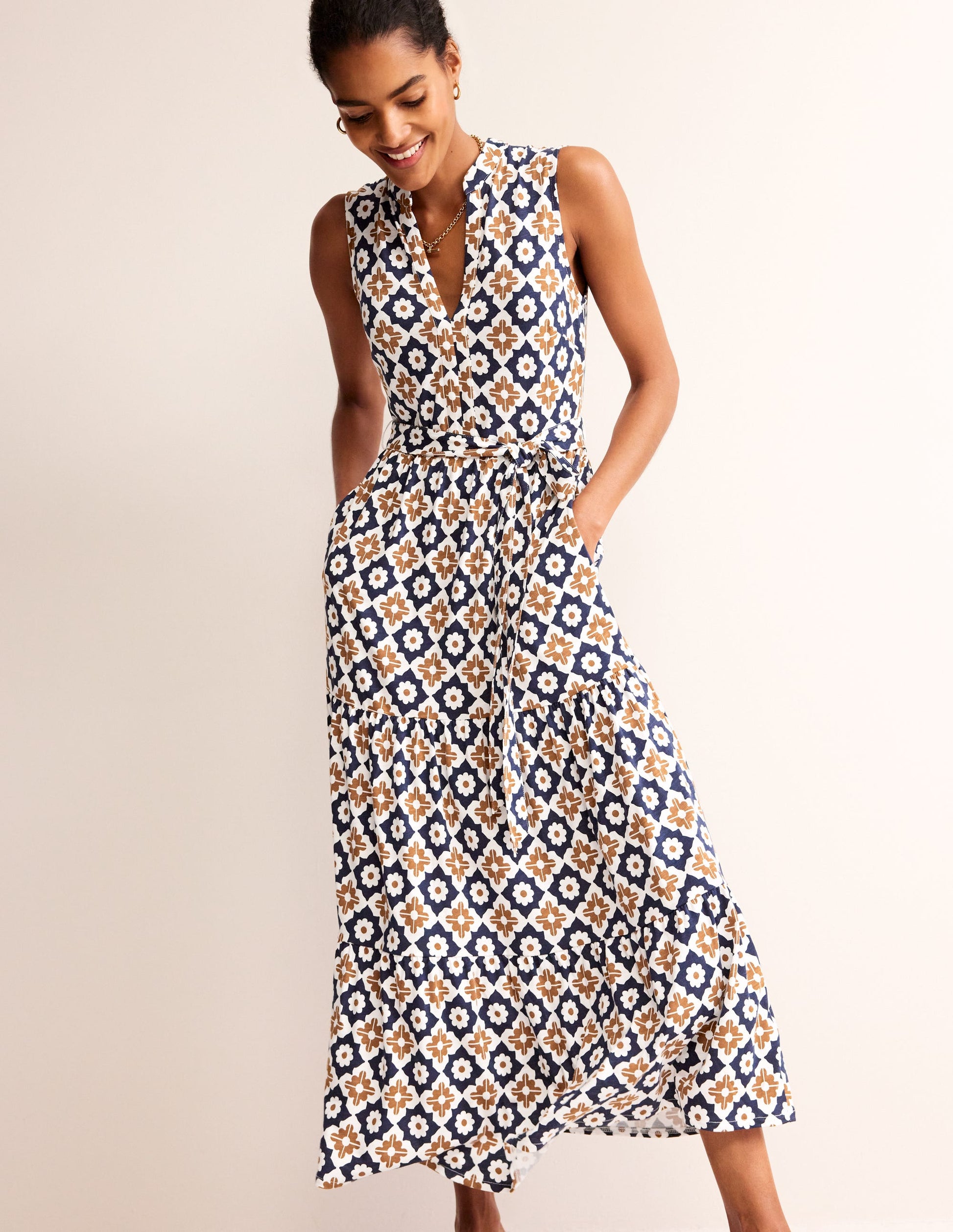Naomi Notch Collar Maxi Dress-Rubber, Geo Stamp-4