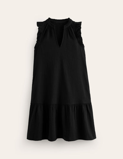 Daisy Double Cloth Short Dress-Black-5