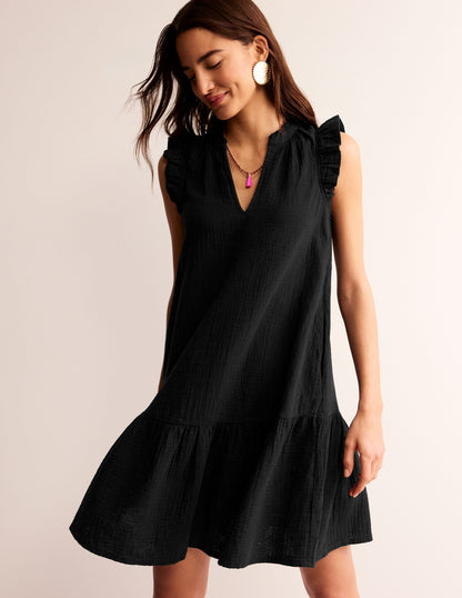 Daisy Double Cloth Short Dress-Black-1