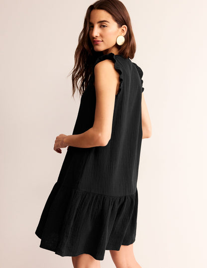 Daisy Double Cloth Short Dress-Black-3