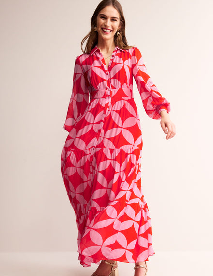 Occasion Maxi Shirt Dress-Flame Scarlet, Diamond Terrace