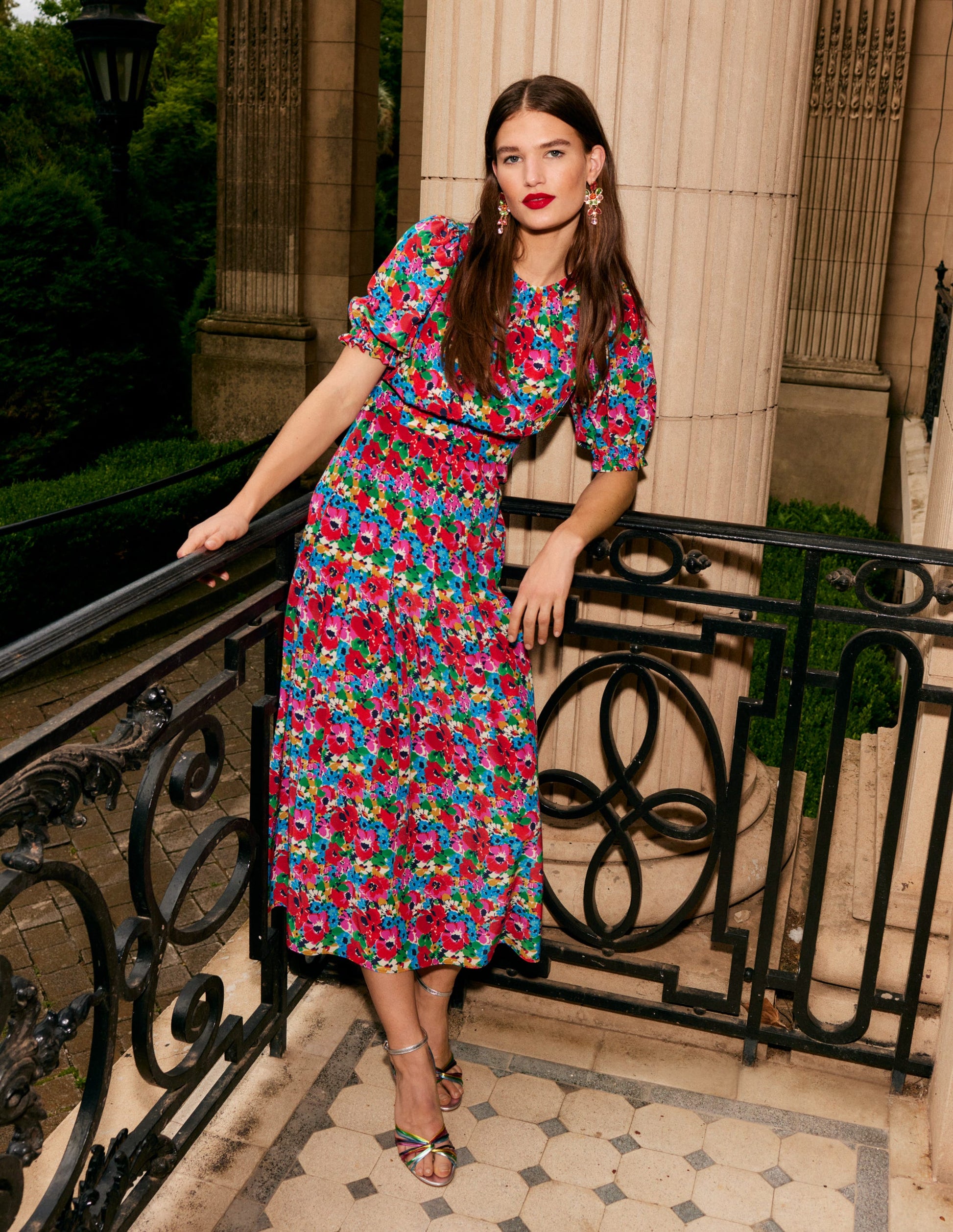 Liv Pleat Detail Midi Dress-Multi, Wild Poppy-5