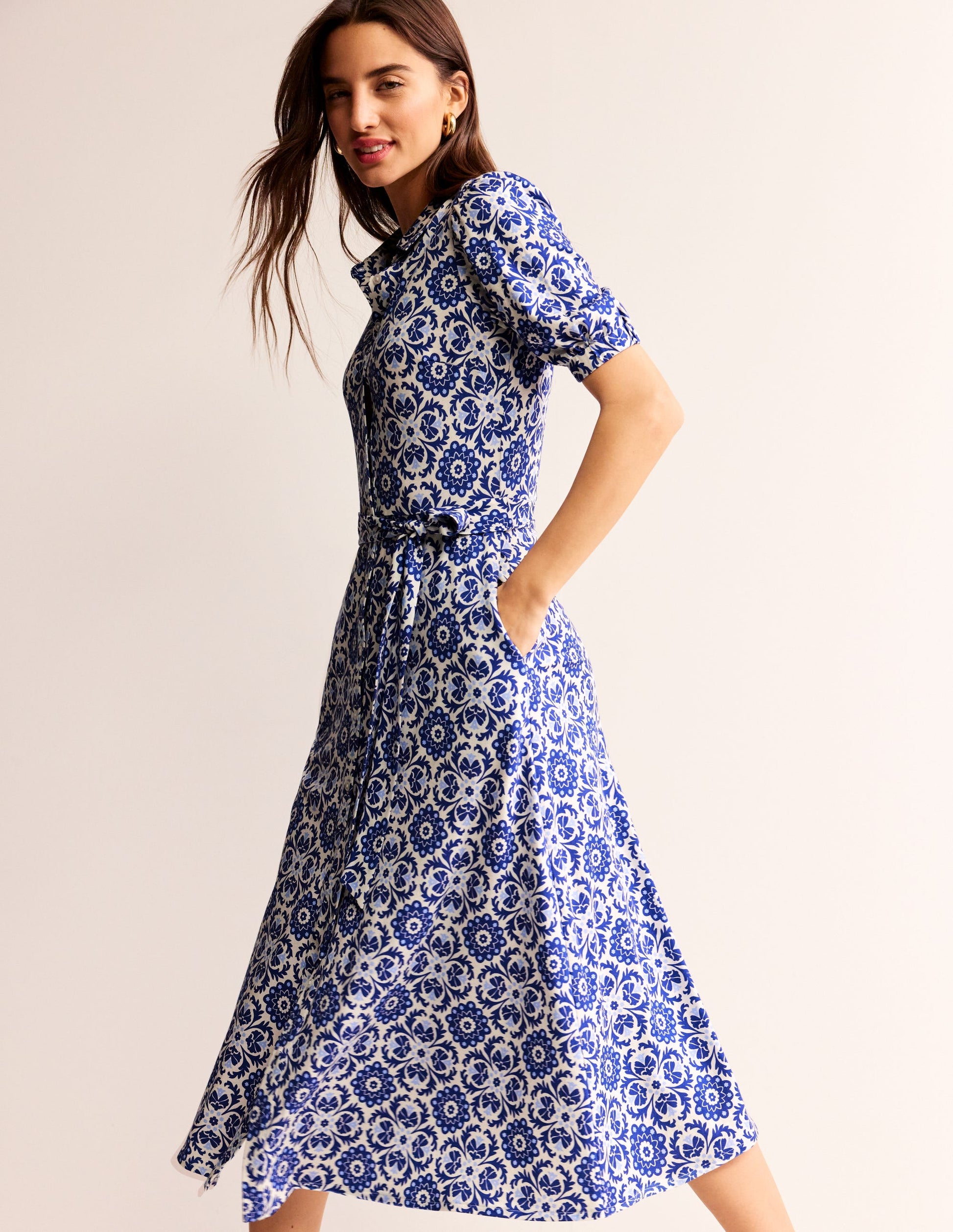 Libby Jersey Midi Shirt Dress-Surf the Web, Mosaic Bloom-1