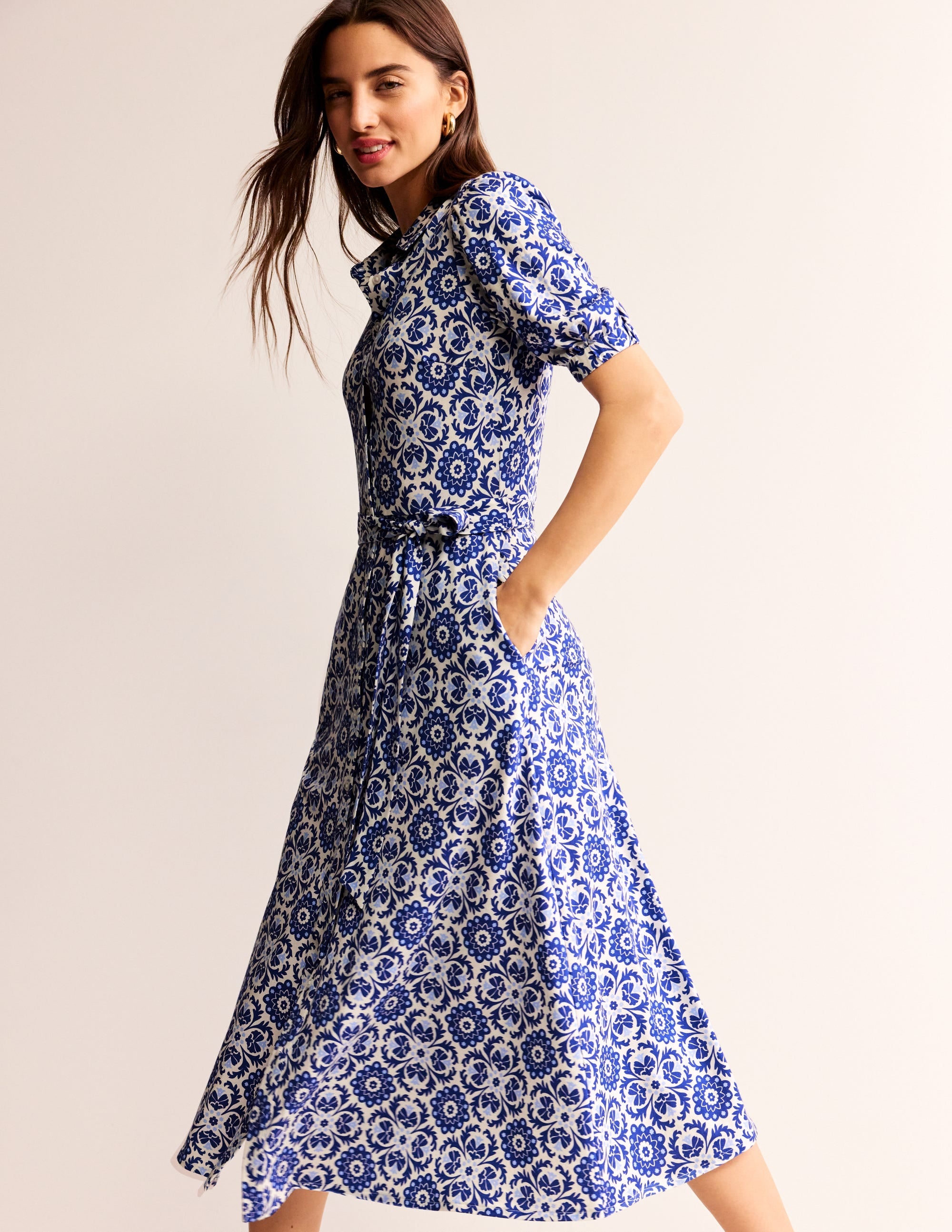 Libby Jersey Midi Shirt Dress-Surf the Web, Mosaic Bloom - Image 1