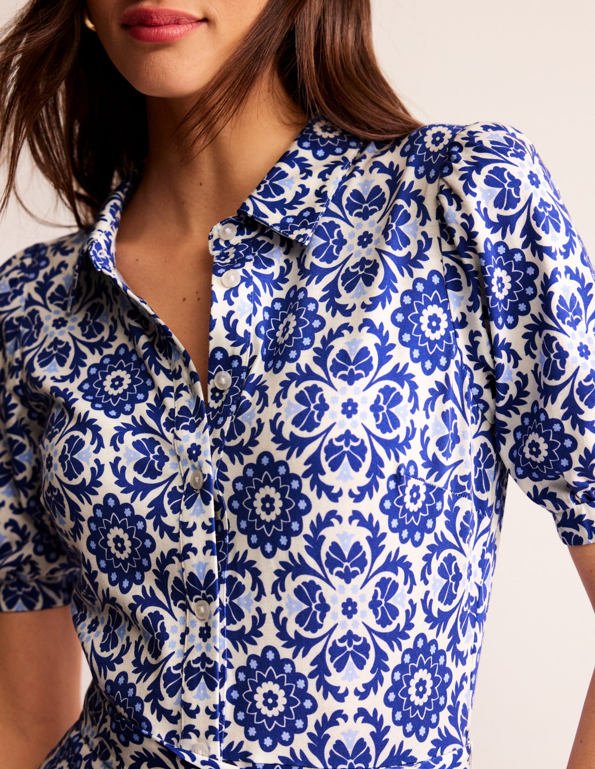 Libby Jersey Midi Shirt Dress-Surf the Web, Mosaic Bloom-2