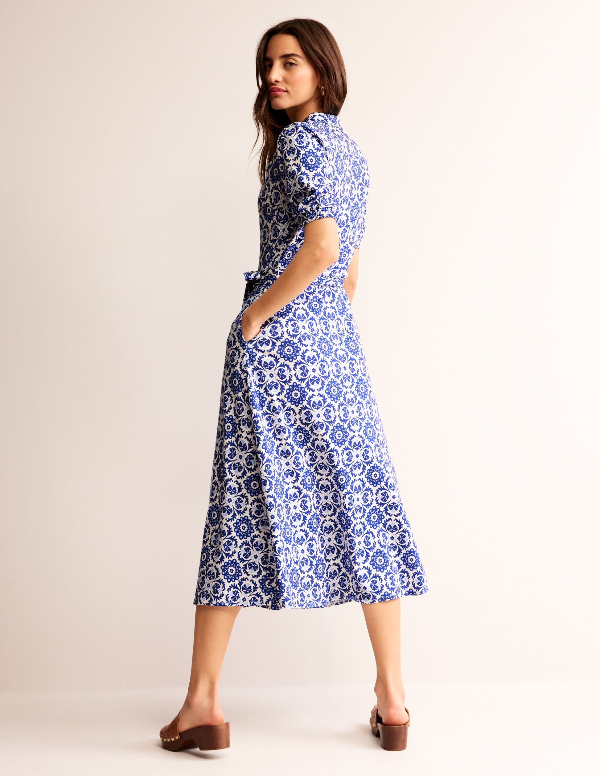 Libby Jersey Midi Shirt Dress-Surf the Web, Mosaic Bloom-3