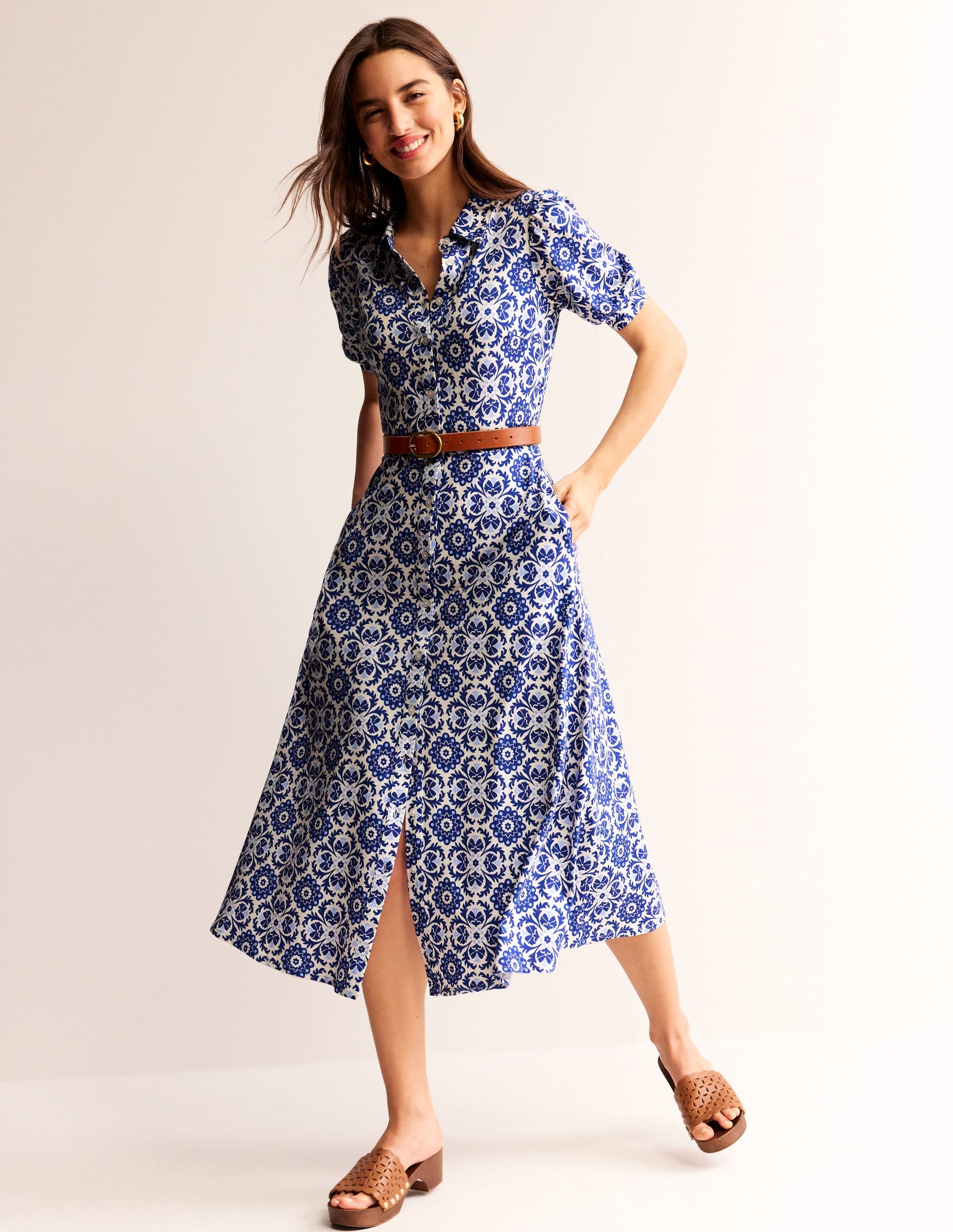 Libby Jersey Midi Shirt Dress-Surf the Web, Mosaic Bloom-4