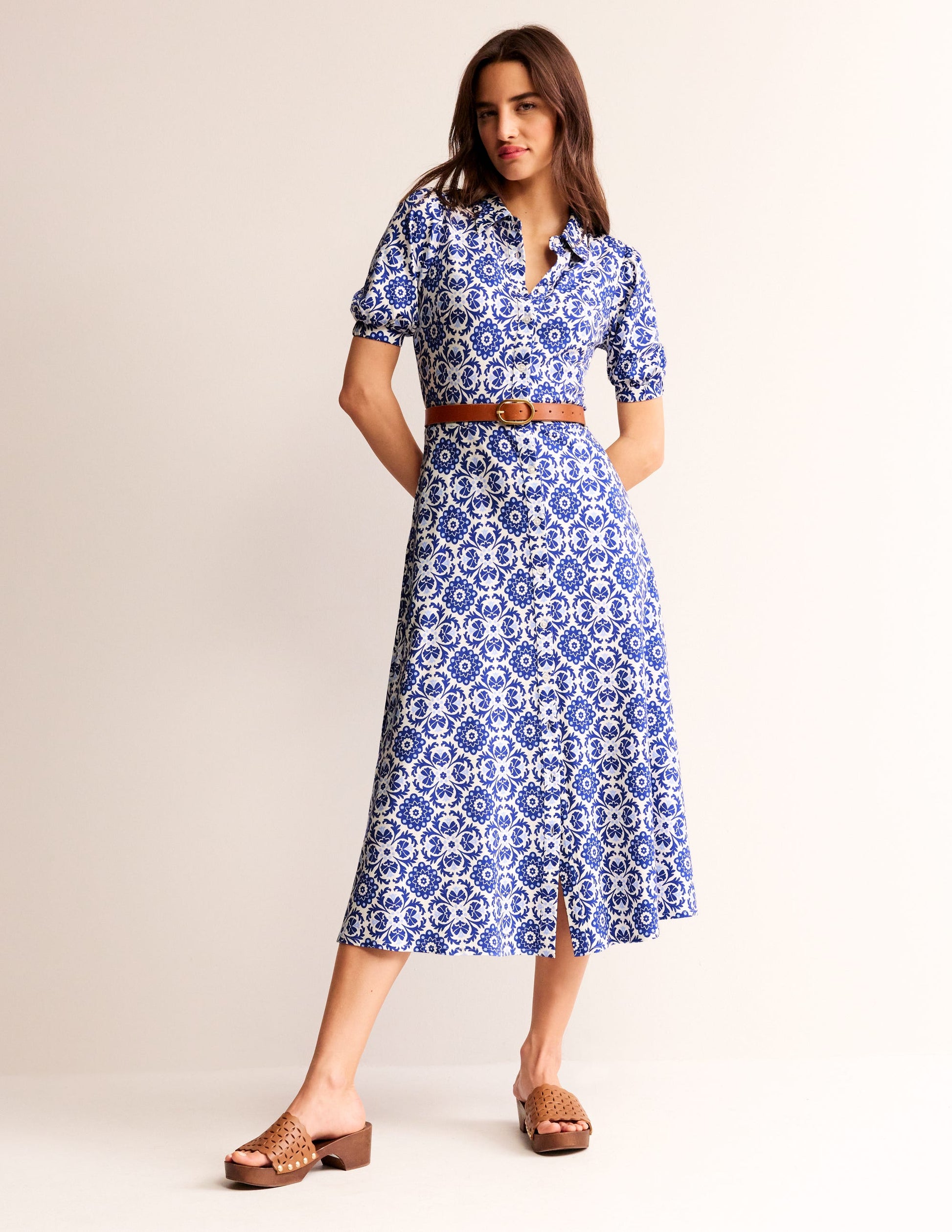 Libby Jersey Midi Shirt Dress-Surf the Web, Mosaic Bloom-5