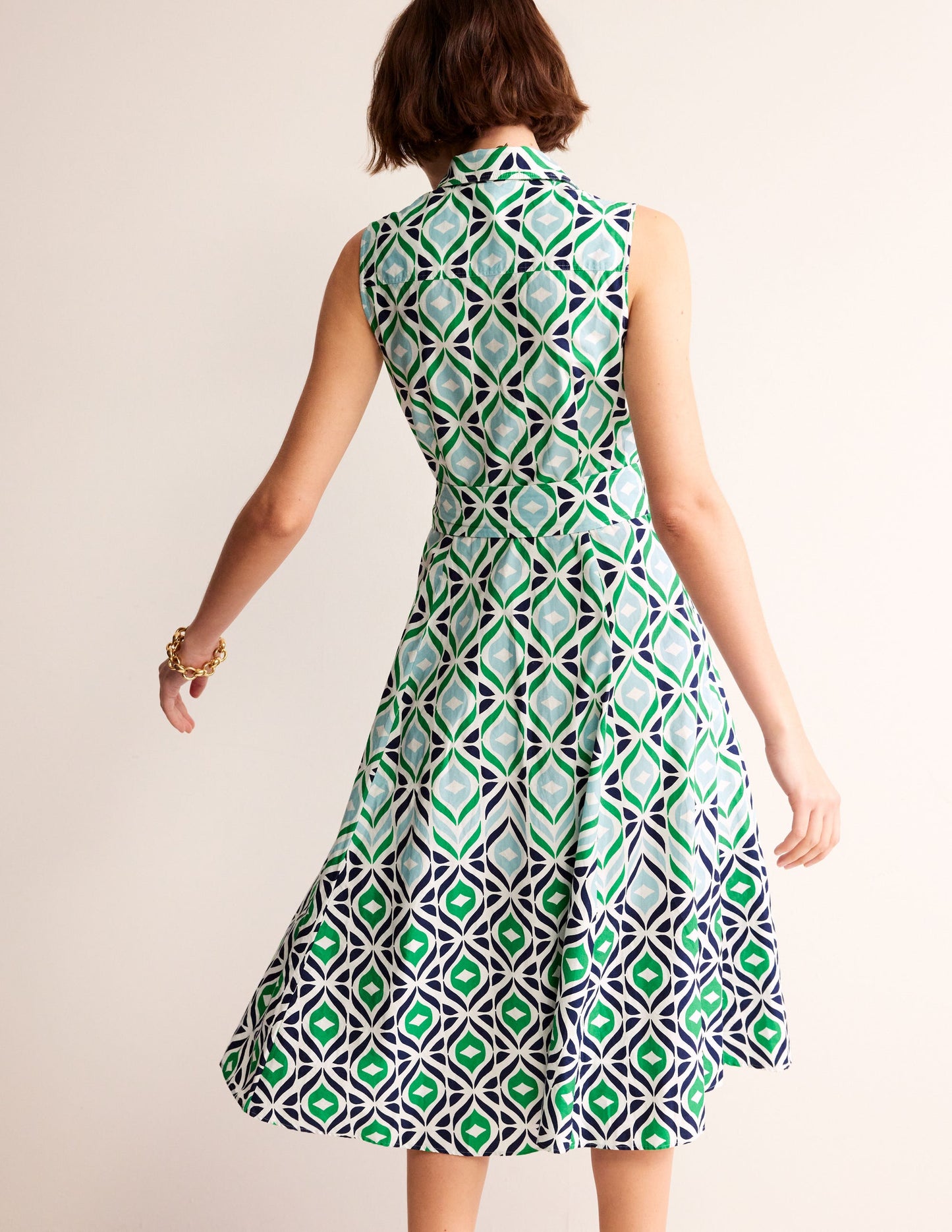 Amy Sleeveless Shirt Dress-Green Tambourine Diamond Wave