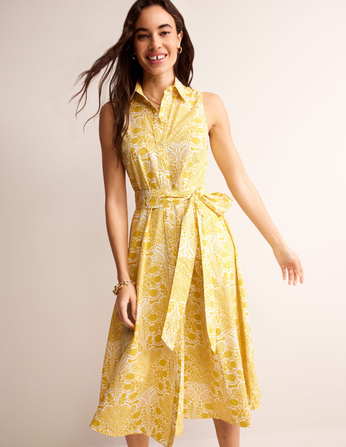 Amy Sleeveless Shirt Dress-Passionfruit, Gardenia Swirl