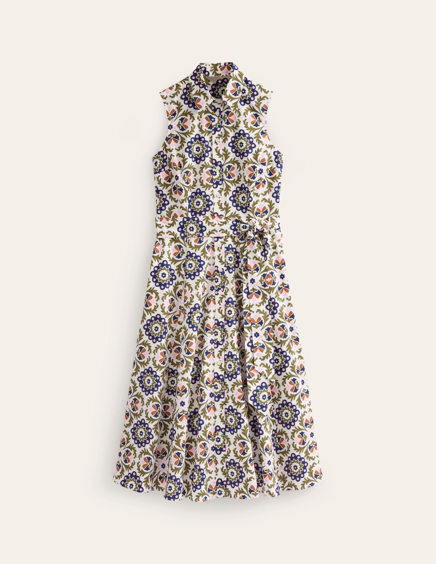 Amy Sleeveless Shirt Dress-Mayfly, Mosaic Bloom