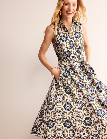 Amy Sleeveless Shirt Dress-Mayfly, Mosaic Bloom-1