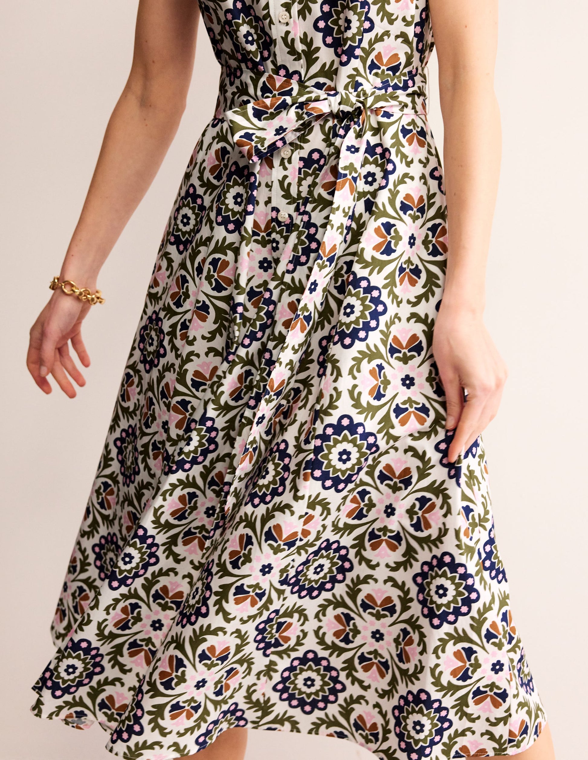 Amy Sleeveless Shirt Dress-Mayfly, Mosaic Bloom-2