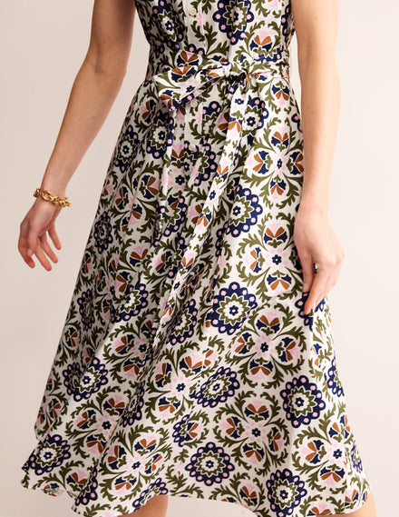 Amy Sleeveless Shirt Dress-Mayfly, Mosaic Bloom