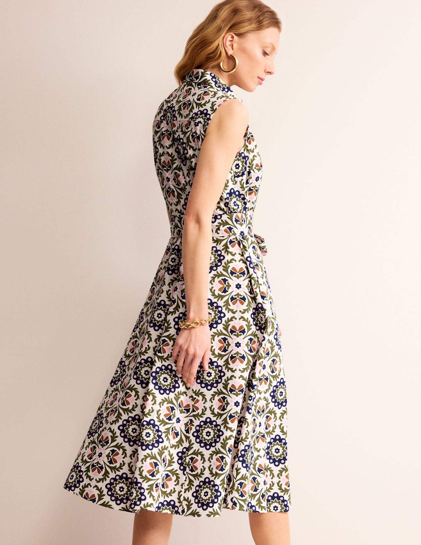 Amy Sleeveless Shirt Dress-Mayfly, Mosaic Bloom