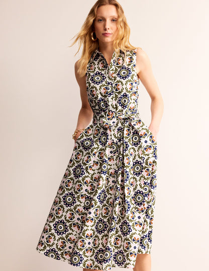 Amy Sleeveless Shirt Dress-Mayfly, Mosaic Bloom-4