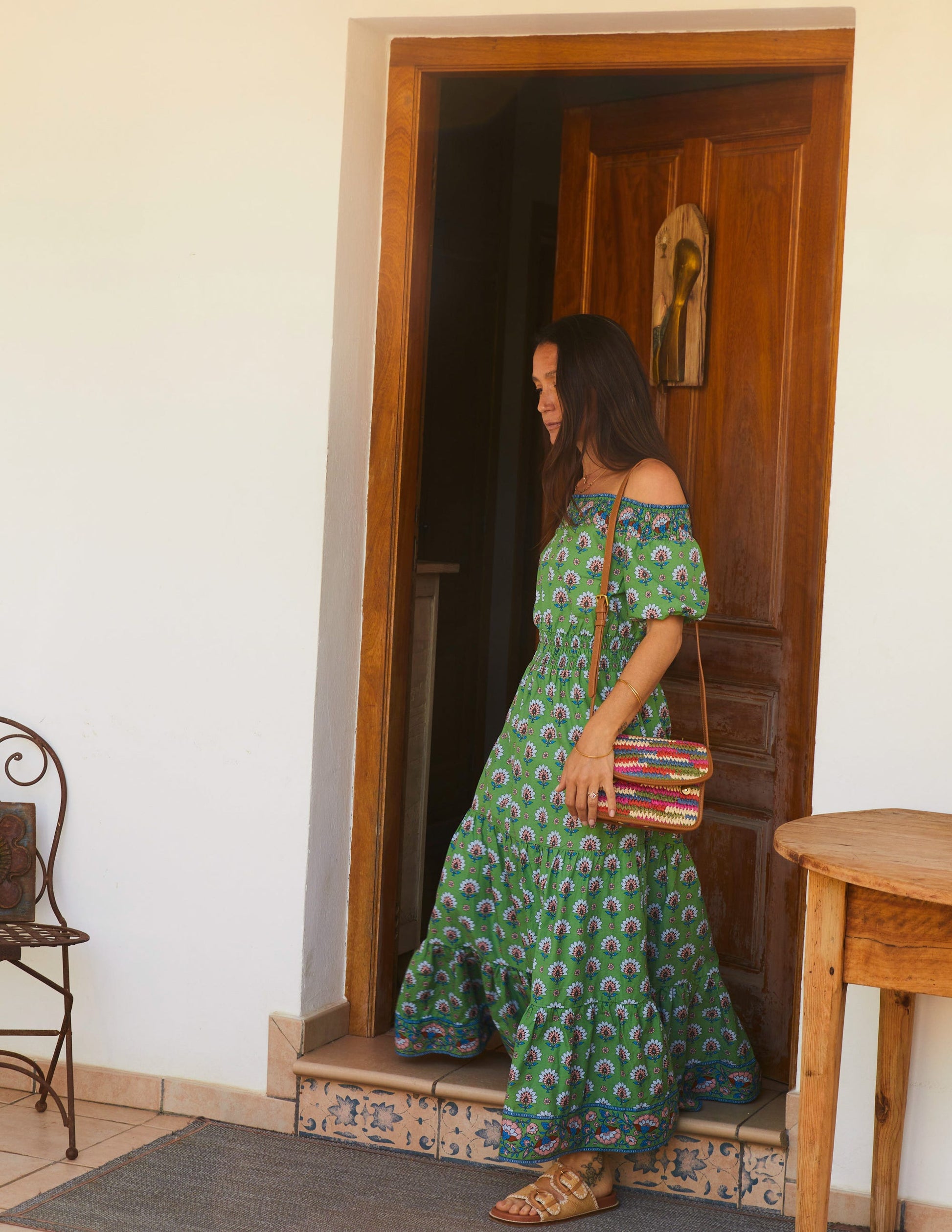 Cotton Midi Smocked Dress-Stone Green, Passion Geo-5