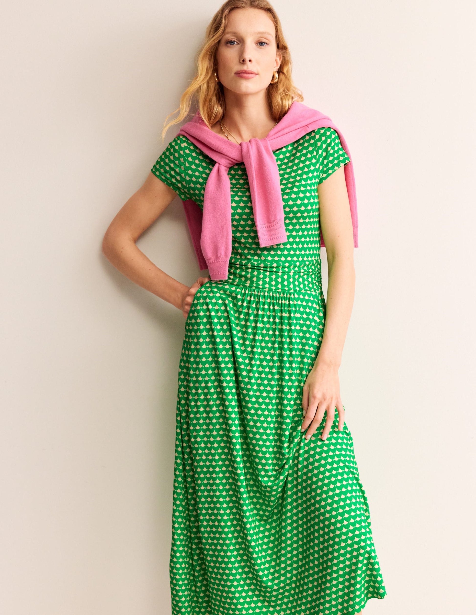 Amelie Jersey Midi Dress-Kelly Green, Crescent Stamp-1