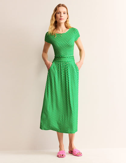 Amelie Jersey Midi Dress-Kelly Green, Crescent Stamp-4