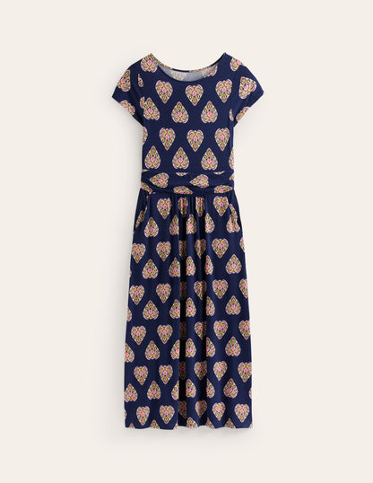 Amelie Jersey Midi Dress-French Navy, Flora Stamp-5