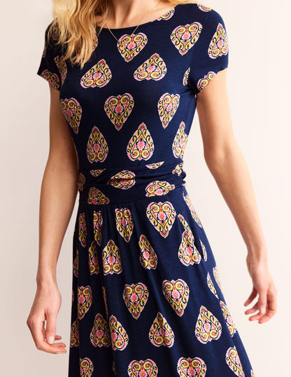 Amelie Jersey Midi Dress-French Navy, Flora Stamp-3