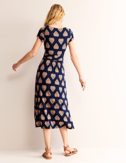 Amelie Jersey Midi Dress-French Navy, Flora Stamp-4
