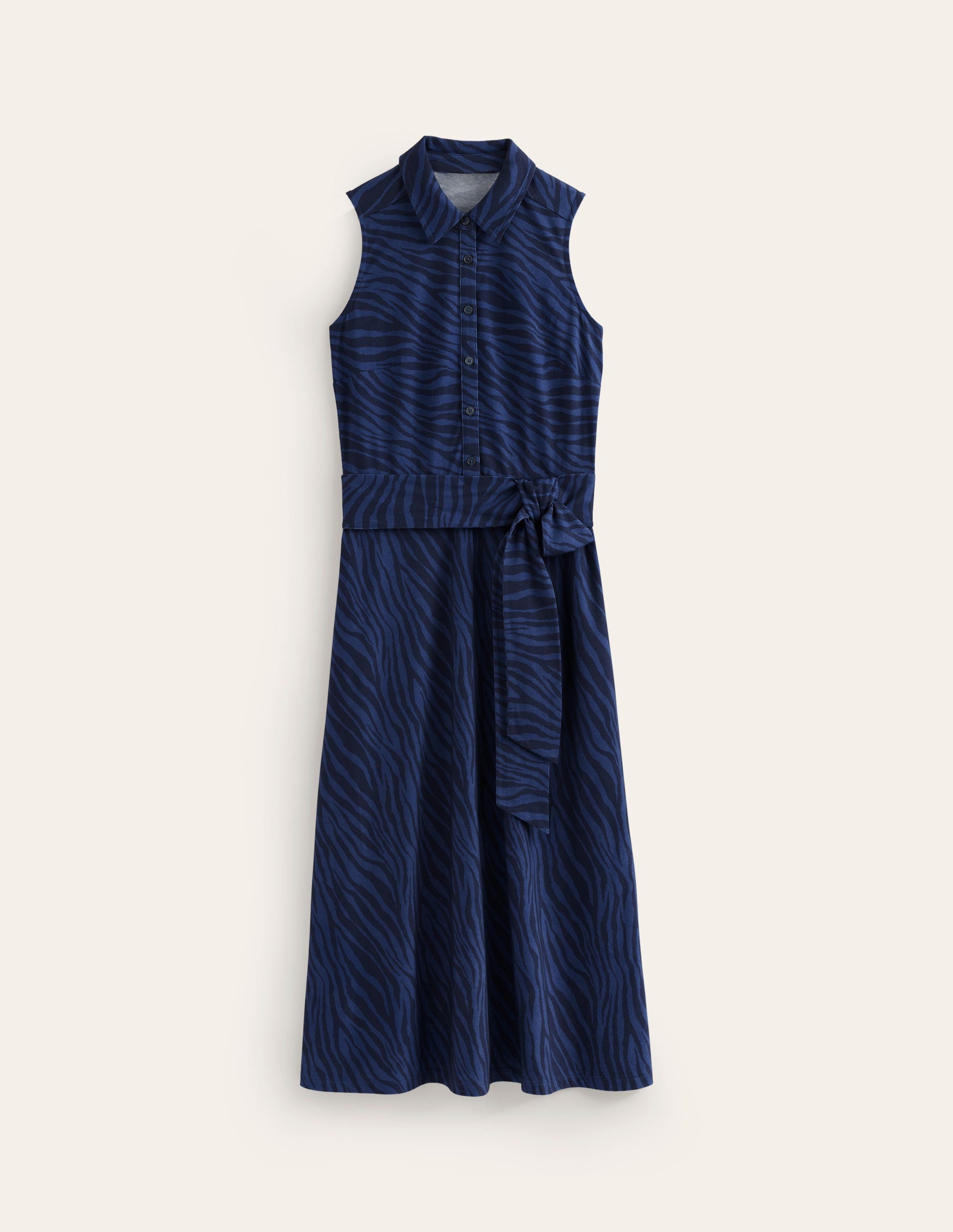 Laura Sleeveless Shirt Dress-True Navy, Animal Stripe-5
