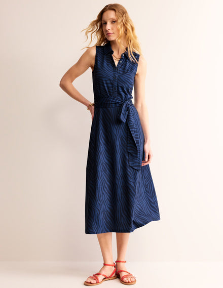 Laura Sleeveless Shirt Dress-True Navy, Animal Stripe