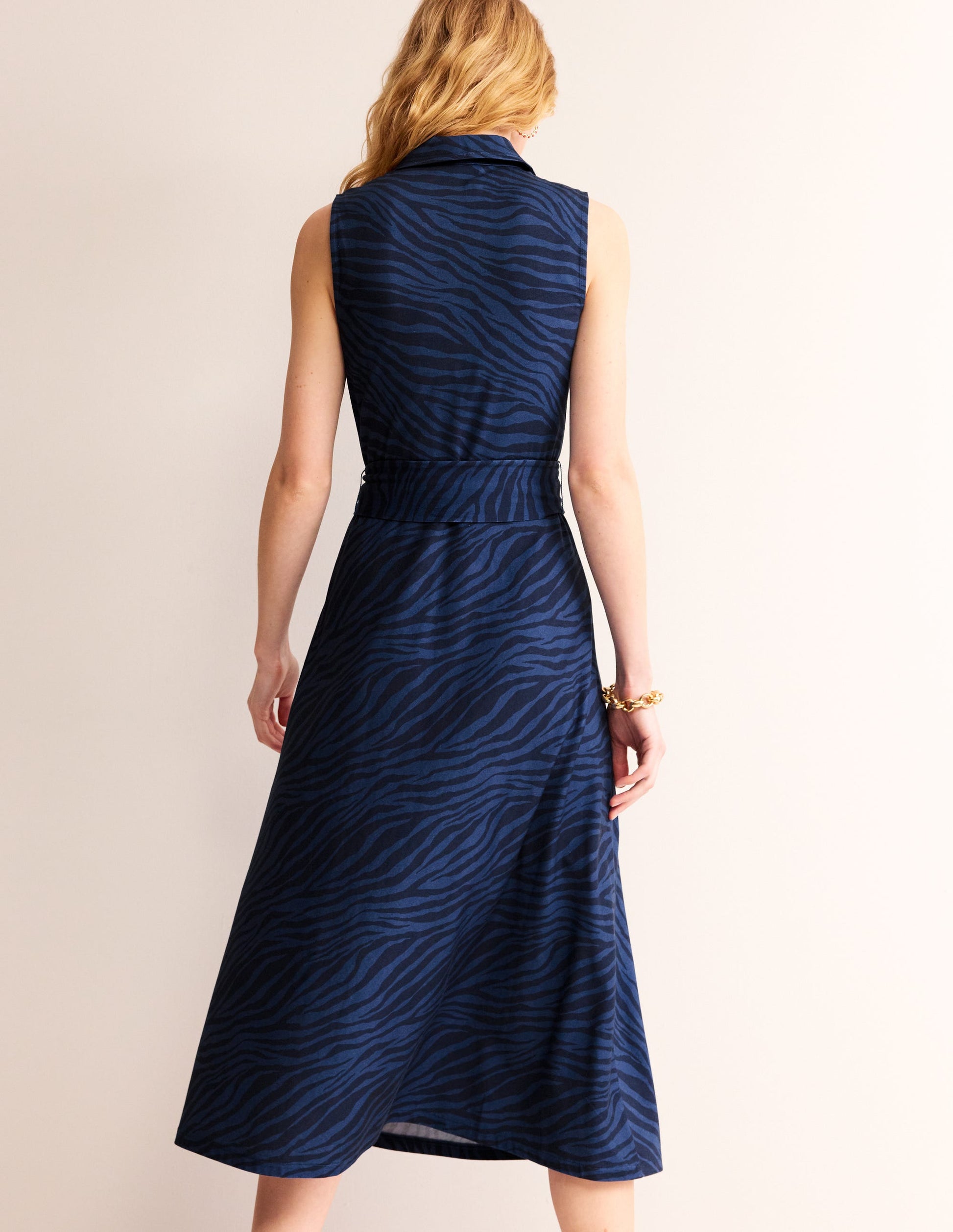 Laura Sleeveless Shirt Dress-True Navy, Animal Stripe-4