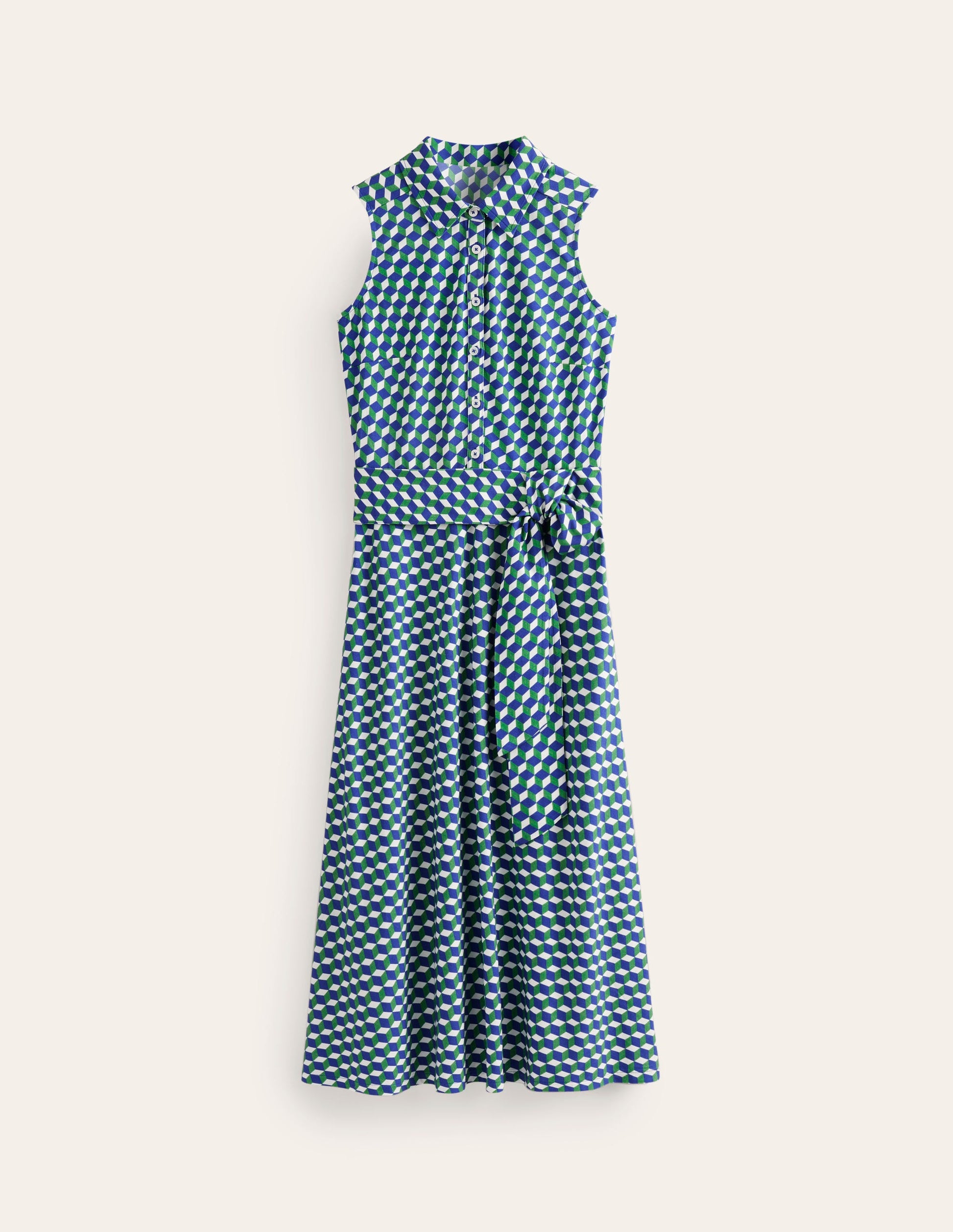 Laura Sleeveless Shirt Dress-Kelly Green, Diamond Cube-5