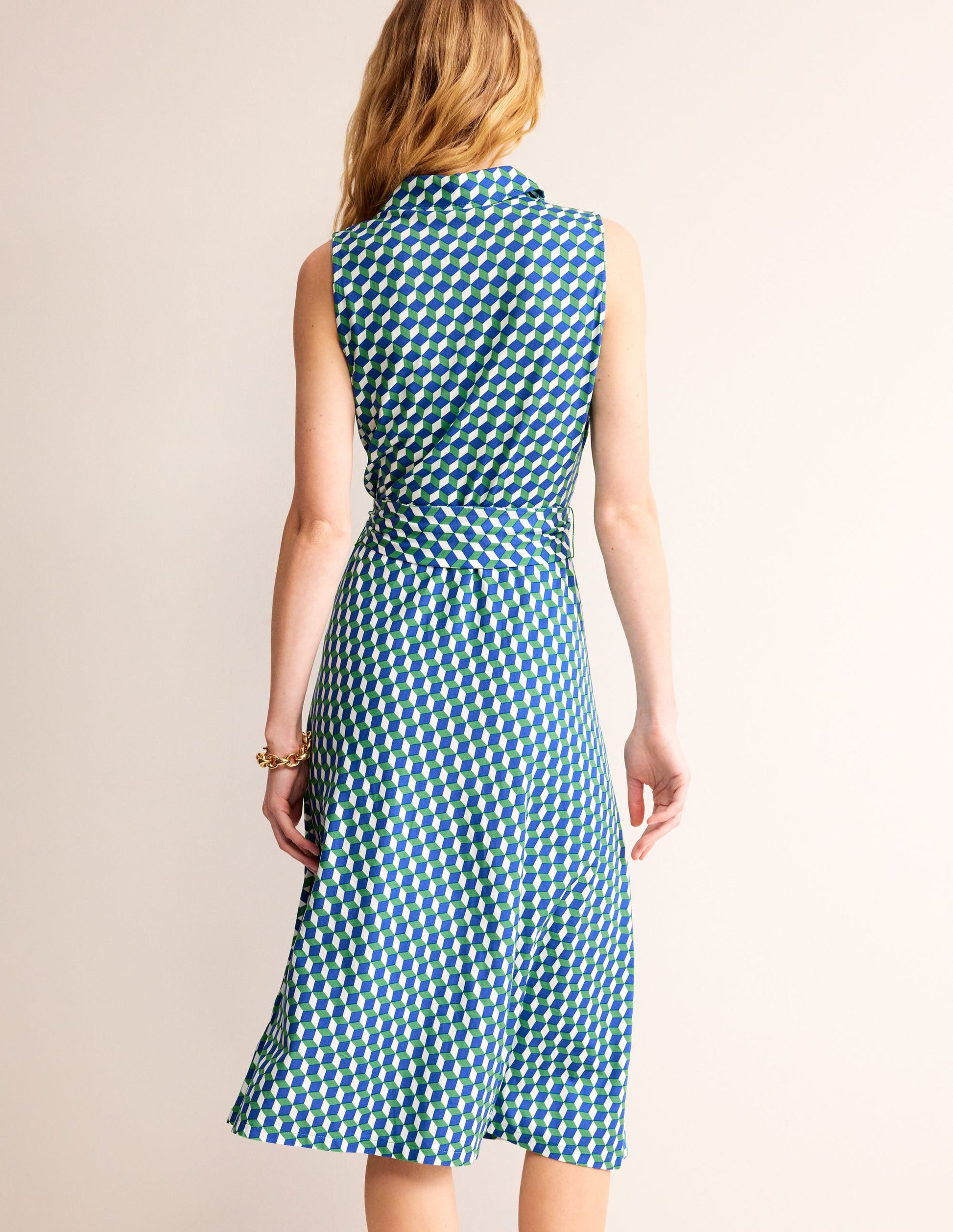 Laura Sleeveless Shirt Dress-Kelly Green, Diamond Cube-3